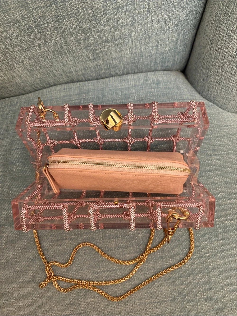 Altar'd State Pink Crystal Grid Crossbody with Gold Chain Strap - Picture 4 of 16